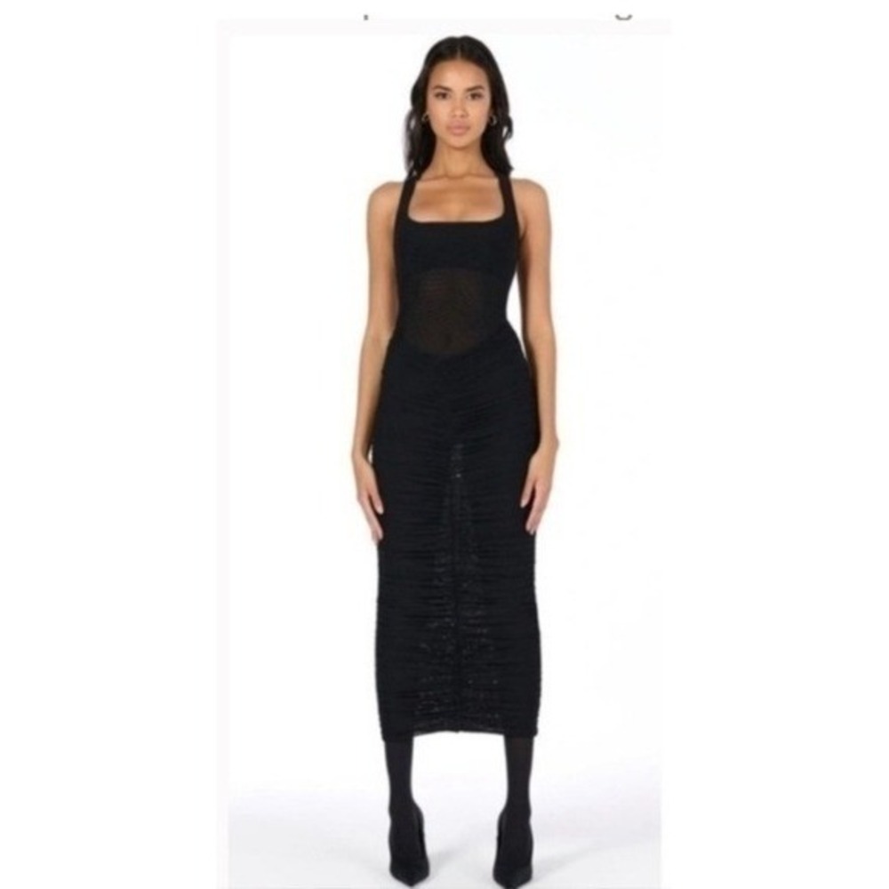 Naked Wardrobe Black Ruched Maxi Skirt High Waisted Bodycon NW-S4544-W Size L